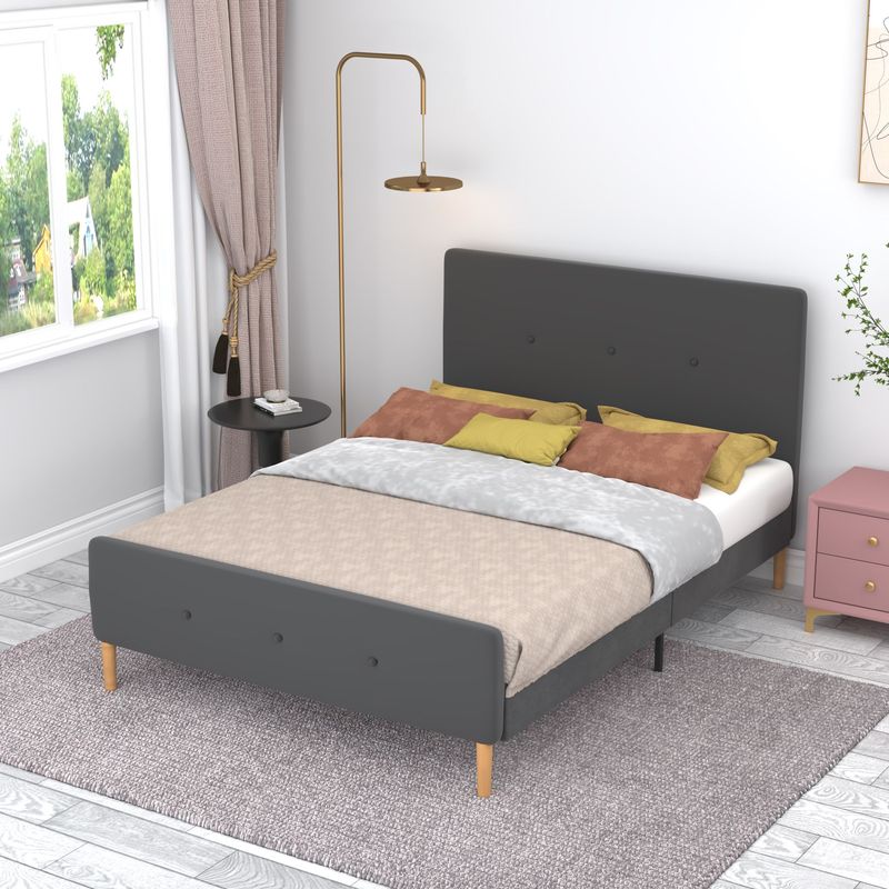 Full Size Bed Frame Wood Slat Support With Headboard & Footboard_voghion.com