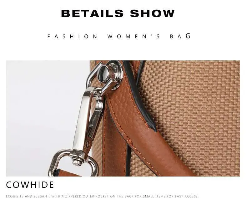 Nuova borsa a tracolla da donna in tela abbinata a pelle di mucca, borsa a secchiello alla moda con motivo scozzese_voghion.com