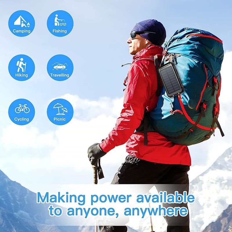 Powerbank o pojemności 20000 mAh, wodoodporny, z podwójną ładowarką USB i kompasem do iPhone'a i Androida, z energią słoneczną_voghion.com
