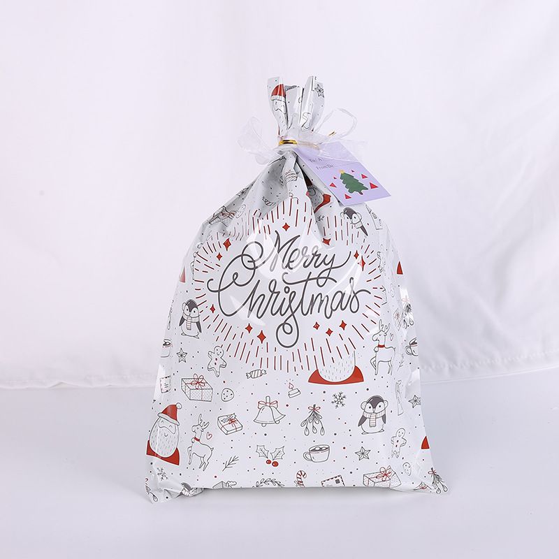 Plastic Christmas Fruit Gift Lucky Snowflake Crisp Candy Drawstring Bags_voghion.com