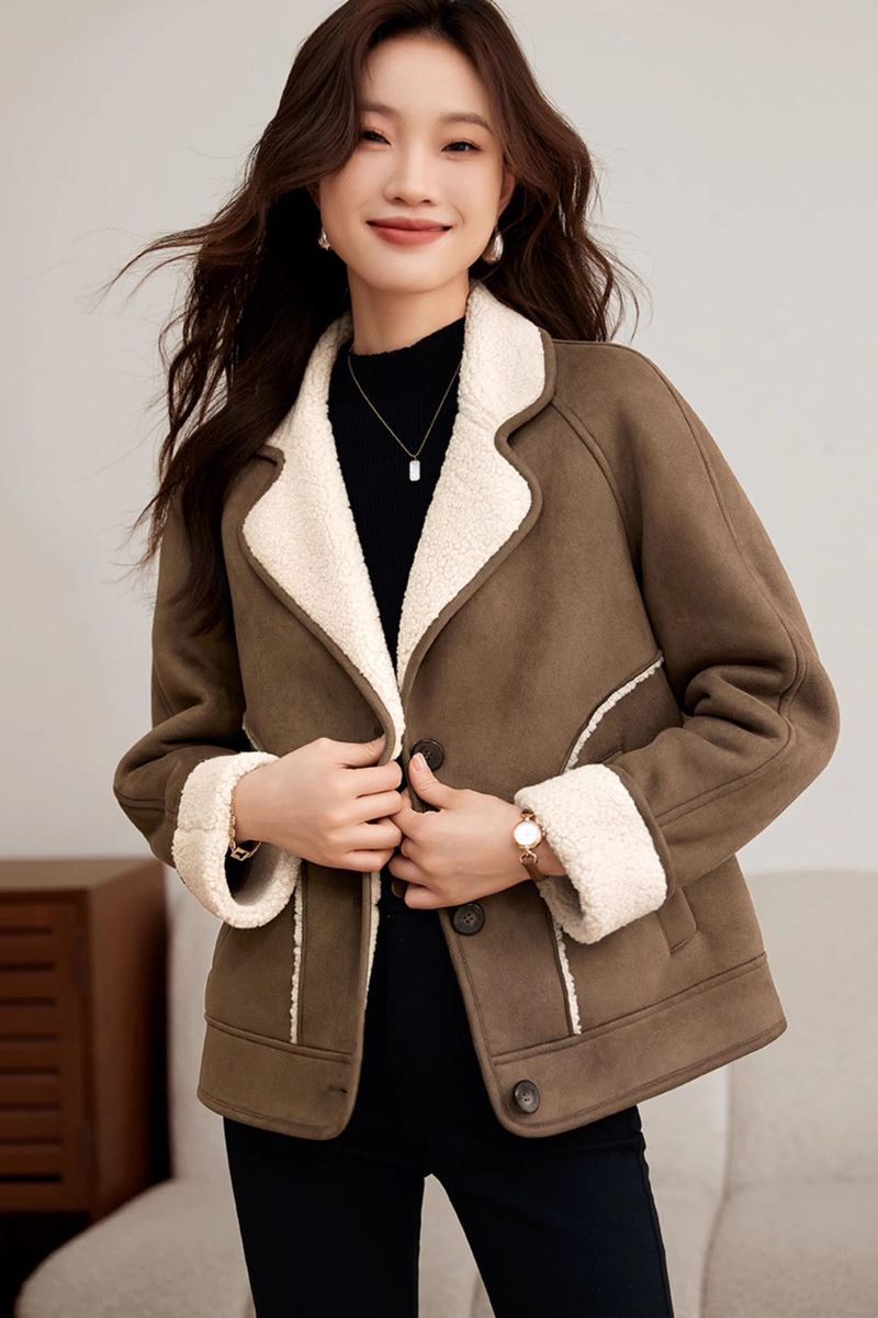 Cappotto in lana d'agnello autunno inverno 2025 per donna, anti-età, caldo, scamosciato, spesso, alla moda_voghion.com