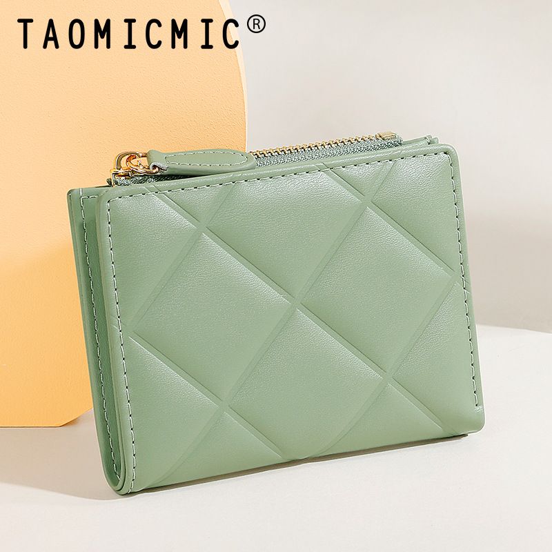 Quilted Short Women's Wallet INS Purse 80% Off Leather Zipper Coin Card Holder_voghion.com