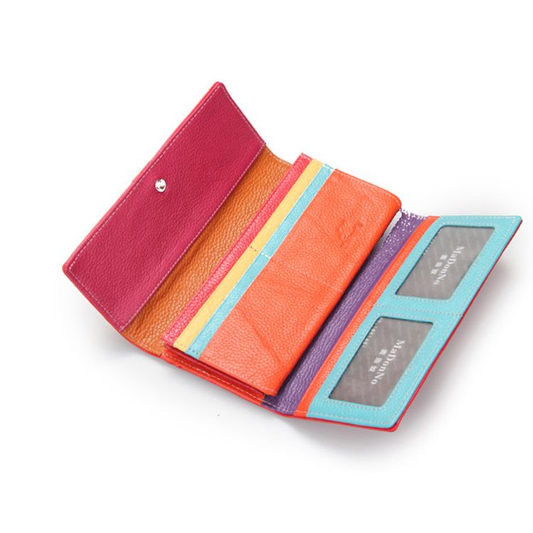 Top schicht rindsleder modische frauen lange hand brieftasche aus echtem leder_voghion.com