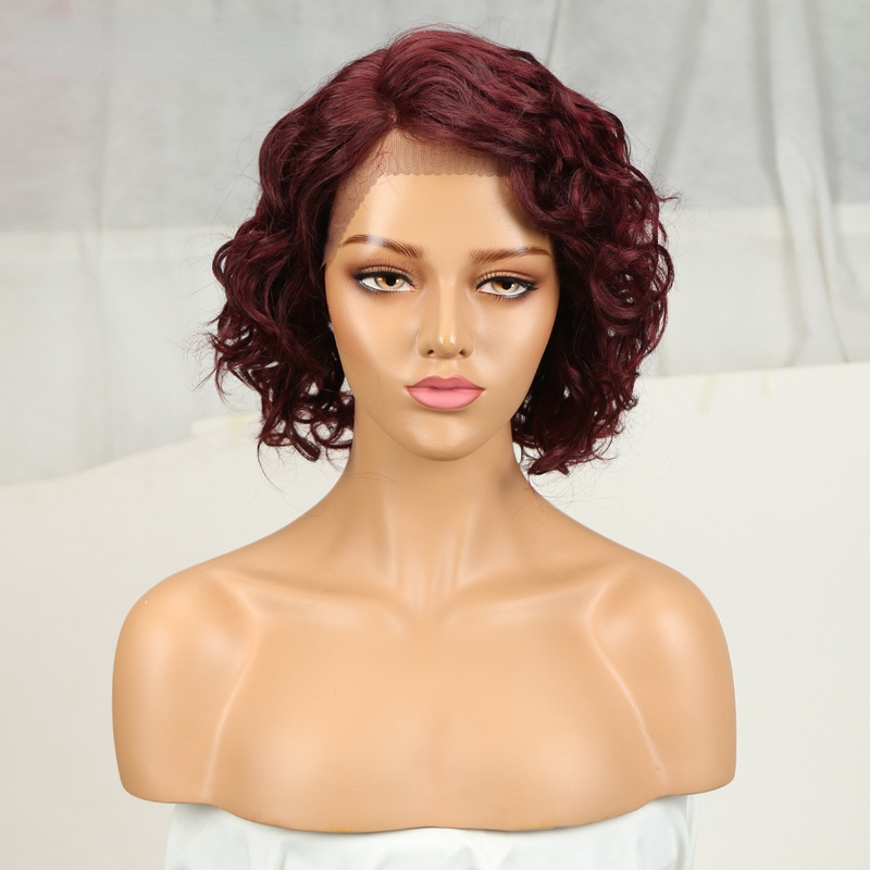 Peluca negra afro esponjosa de 12 pulgadas con encaje en la frente parcial y tocado completo Cabello humano_voghion.com