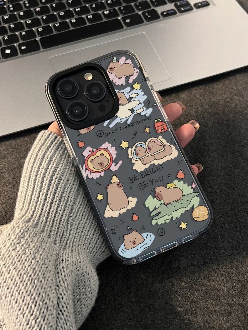 Unbeatable Quality South Korea Fun Little Dolphin Iphone Phone For Iphone15 Soft Niche 15promax Protective Case 15pro Black Edge Transparent_voghion.com