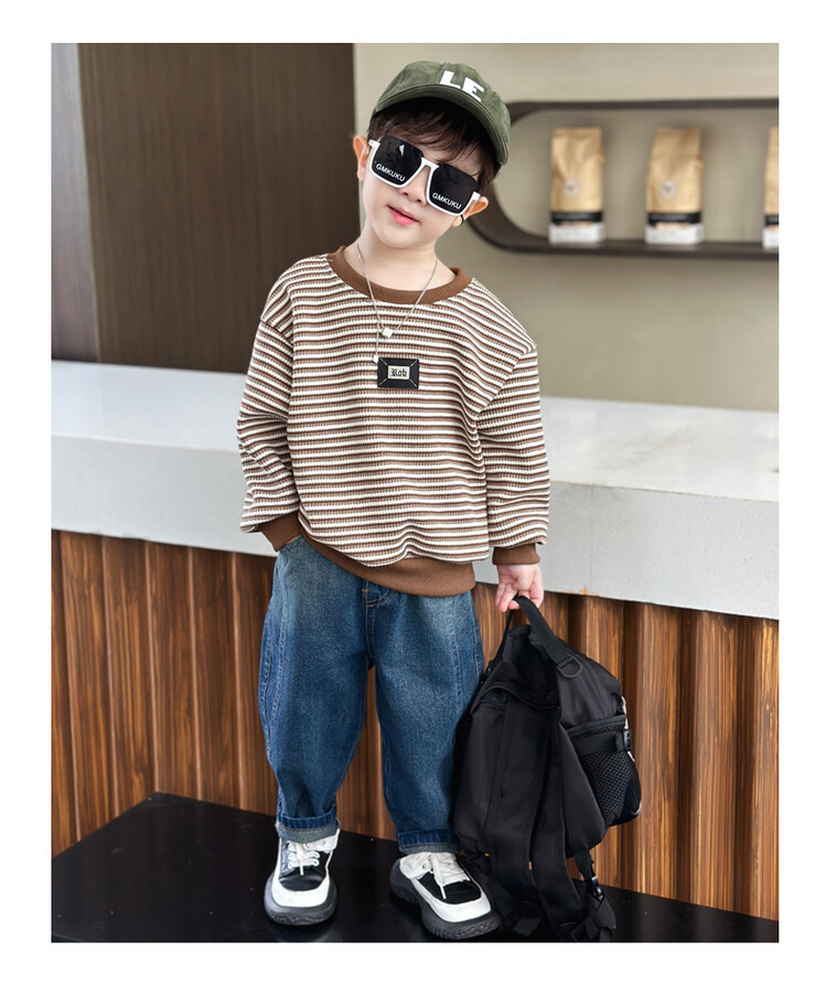 Streifen 2023 Frühling und Herbst Neue Kinder Hübsche Casual Zwei Stück Set für Jungen mit Western Stil Lange_voghion.com