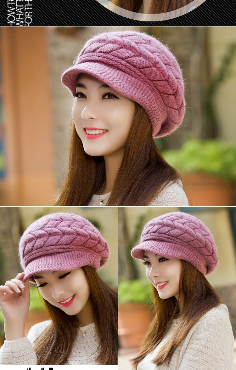 Women's Hats Middle Aged And Elderly Autumn And Winter Warm Knitted Wool Hat Plus Velvet Fashionable All Match Beret Hat Women Winter_voghion.com