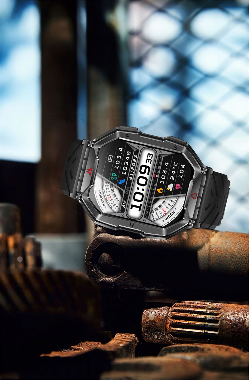 New Rugged Military 650mAh With LED Flashlight Smart Watch Men Heart Rate BT Call Watch Outdoor IP68 Waterproof 24H Health Monitoring Smartwatch_voghion.com
