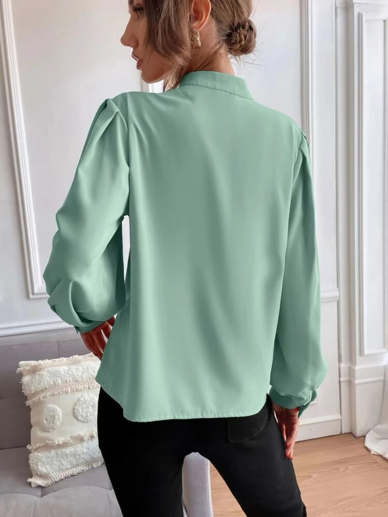 Women's Shirts Solid Color Lapel Long Sleeve Single-row Button Loose Women's Top_voghion.com