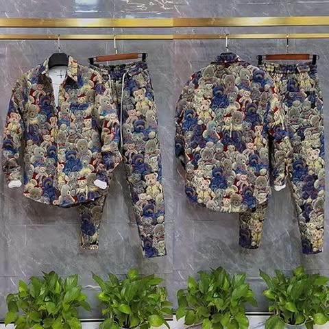 Pomlad 2024 Nov personaliziran priložnostni komplet za moške majice z vezenim polo ovratnikom z malim medvedom, neumno eleganten, vsestranski in_voghion.com
