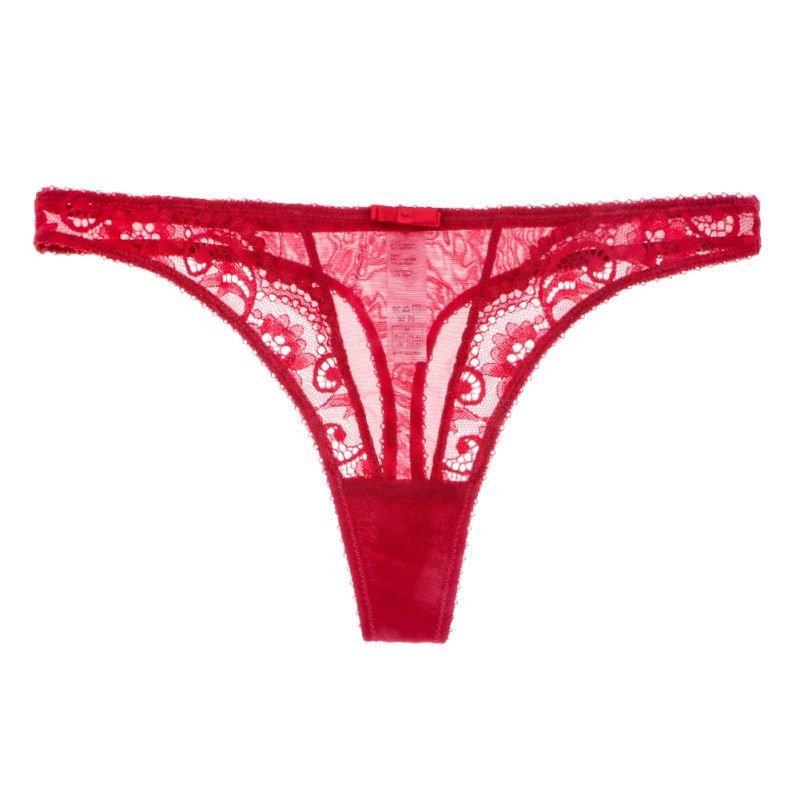 2025d Sexy Lace Thong Women Transparent Hollow Out Ladies T-Panties Temptation Low Waist Black Lace-up_voghion.com