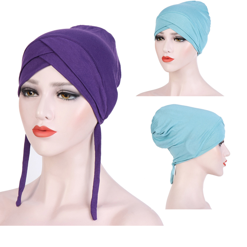 Tissu extensible en coton mercerisé avec bretelles croisées sur le front, chapeau indien qui peut être utilisé pour cacher les cheveux, turban, chapeau à base musulmane_voghion.com