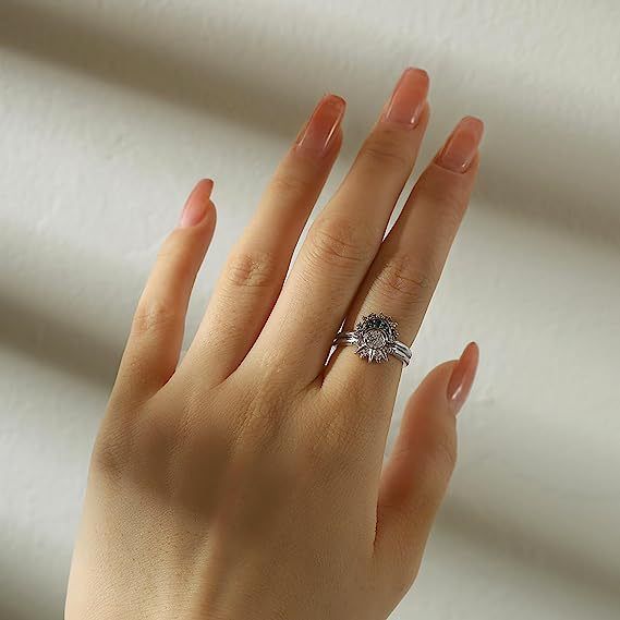 New Jewelry,Hot Selling Personalized Design Simple and Shiny Sun Blue Diamond Moon Women's Two Piece Ring Set as a Gift for Girlfriend_voghion.com