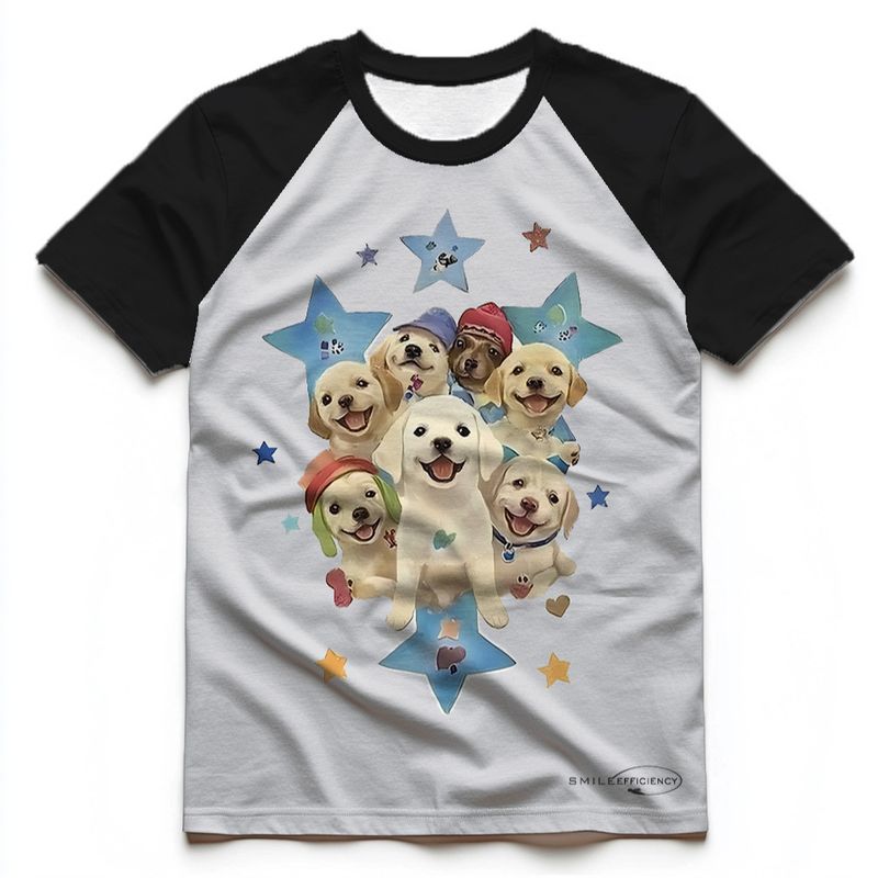 100 % amerikanische reine Baumwolle, Rundhalsausschnitt, kurzärmelig, Sommer-Nischendesign, 3D-Welpen-Direktspray, trendig für Herren und Damen_voghion.com