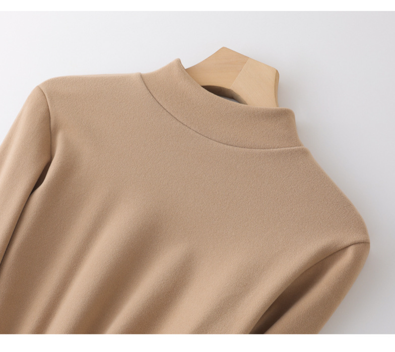 Pull en laine double face à demi-col roulé en velours pour femmes, haut épais à manches longues en velours_voghion.com