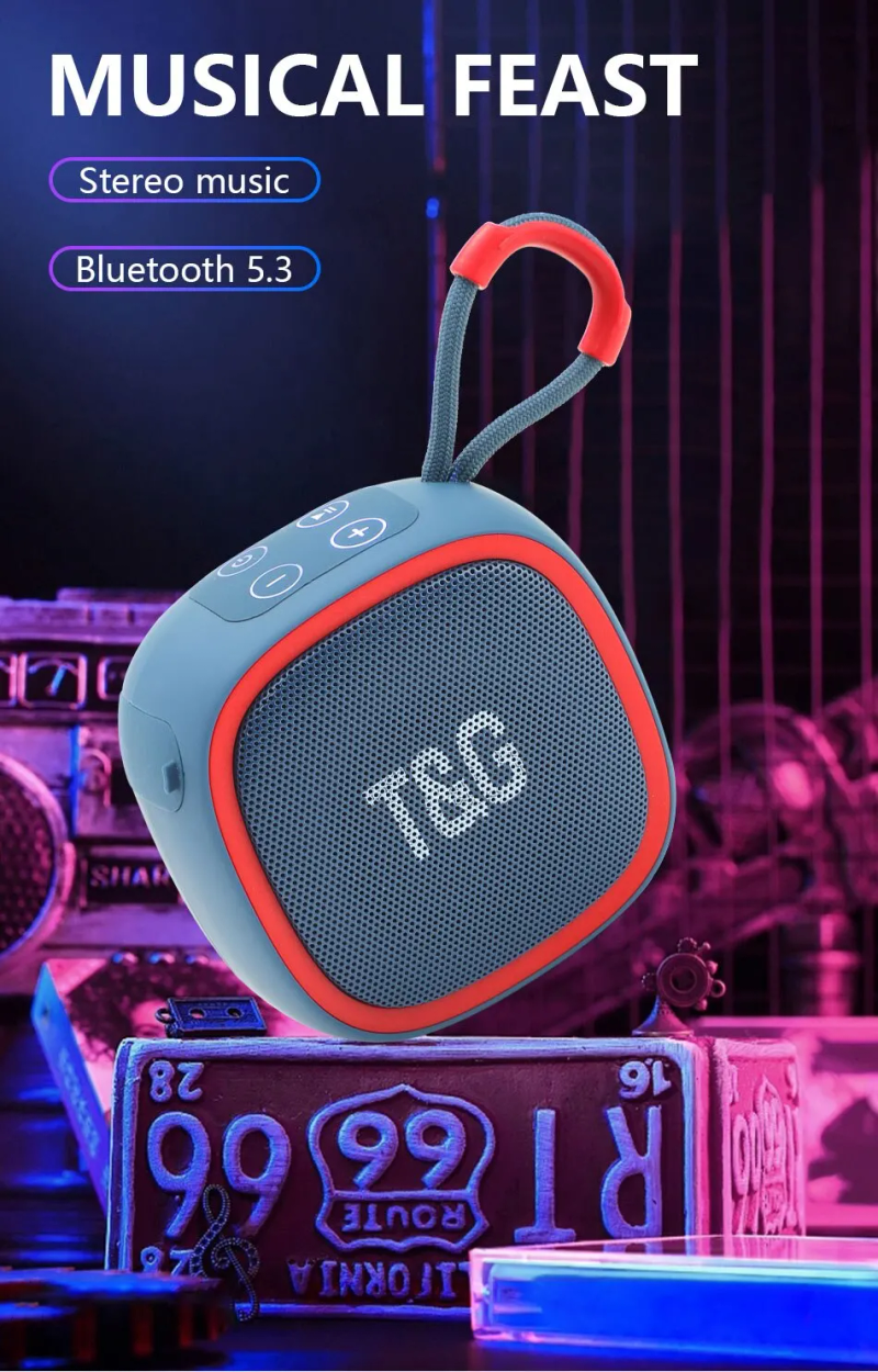 2023 T&G Mini Bluetooth-høyttaler Bærbar høyttaler Trådløs tilkobling utendørs sportslyd Stereostøtte TF FM-kort Bilstereo_voghion.com
