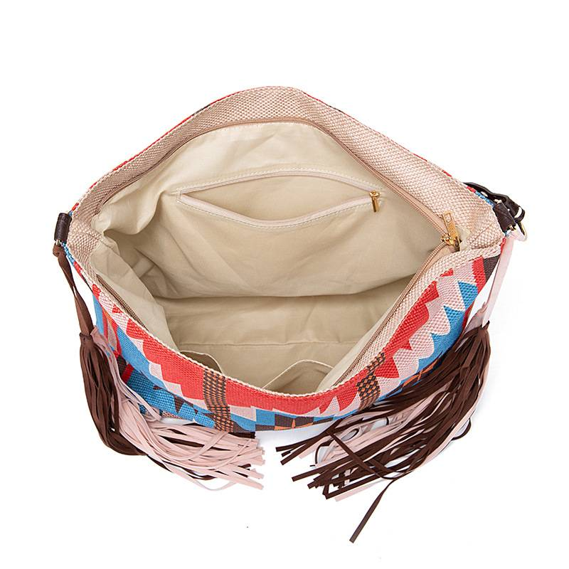 Borsa a tracolla in lino di cotone intrecciato a mano di nuova moda di design bohémien vintage_voghion.com