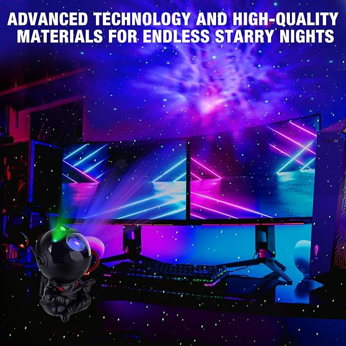 Proyector de galaxia con astronauta, proyector de estrellas, luz de galaxia, luz de noche para niños, luz LED de techo con nebulosa, decoración de habitación con temporizador y control remoto_voghion.com