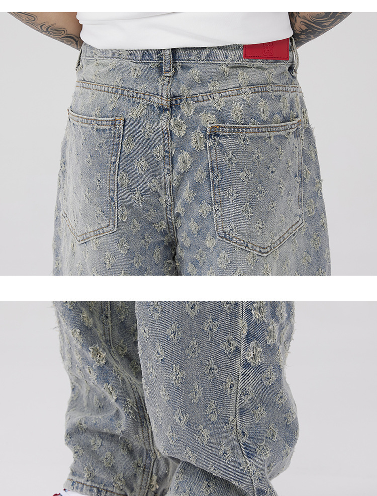 Erkek Giyim hiphop pantolon yüksek sokak modası marka jakarlı tam baskı tasarım kot pantolon erkek bol geniş paça pantolon trendi_voghion.com