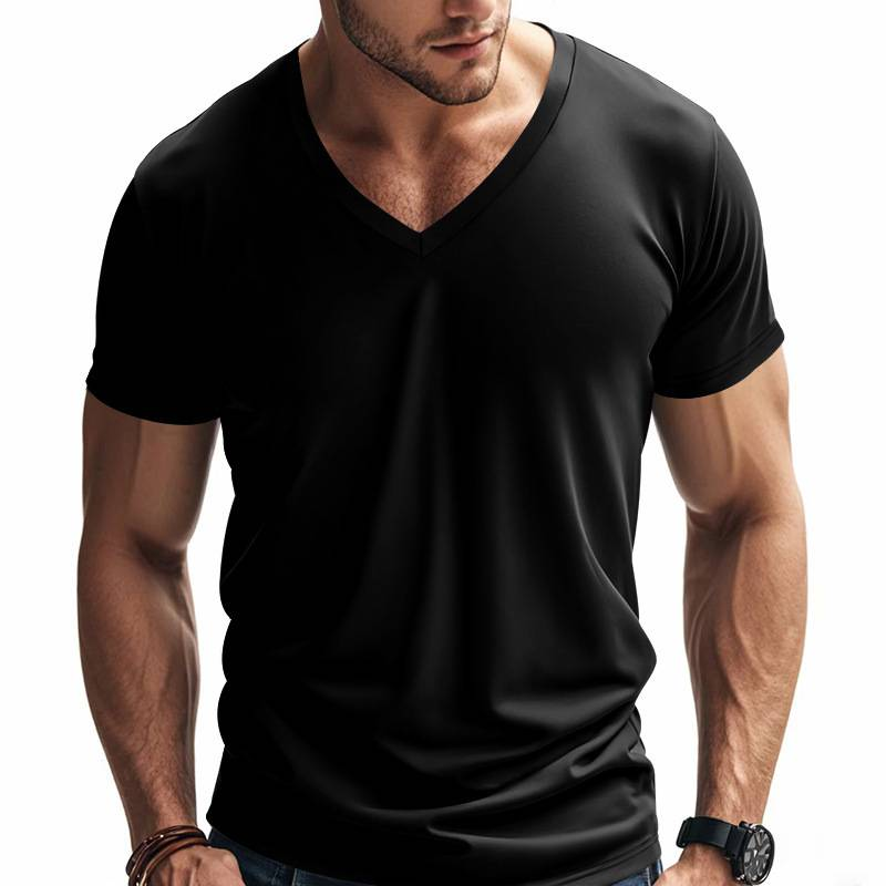 Trendiges, schnelltrocknendes, atmungsaktives, lässiges, sportliches und individuelles T-Shirt mit V-Ausschnitt für Herren im Frühling und Sommer_voghion.com