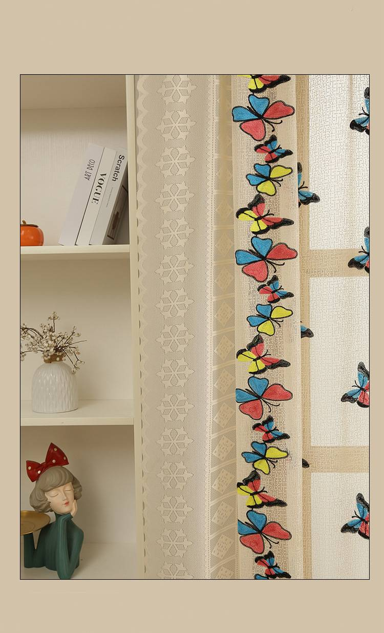 Moderne, bestickte, transparente Vorhänge – Spitzenvorhänge mit Schmetterlings- und Käfermotiven für das Wohnzimmer (140 x 260 cm, halbtransparent, 40–70 % Lichtfilterung, fertig zum Aufhängen)_voghion.com