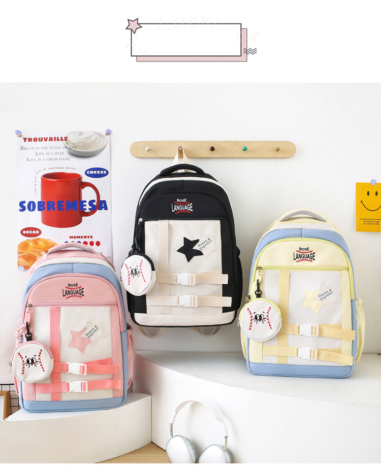 Kinderrucksäcke für Mädchen, große Kapazität, süßer Rucksack für Grund- und weiterführende Schulen, passend für alle Altersgruppen, niedlicher Rucksack mit Kontrastfarben-Design_voghion.com