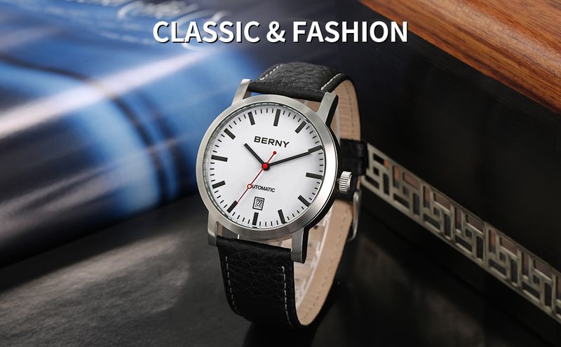BERNY Automatic Watches For Men 5ATM Waterproof Analog Mechanical Leather Watch With Date Luminous Stainless Steel Minimalist Dress Men's Wrist Watch_voghion.com