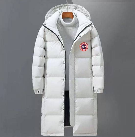 Men's Slim-Fit Long Down Coat - Korean Style Thermal Hooded Parka With Signature Logo, Couple's Matching Winter Jacket_voghion.com