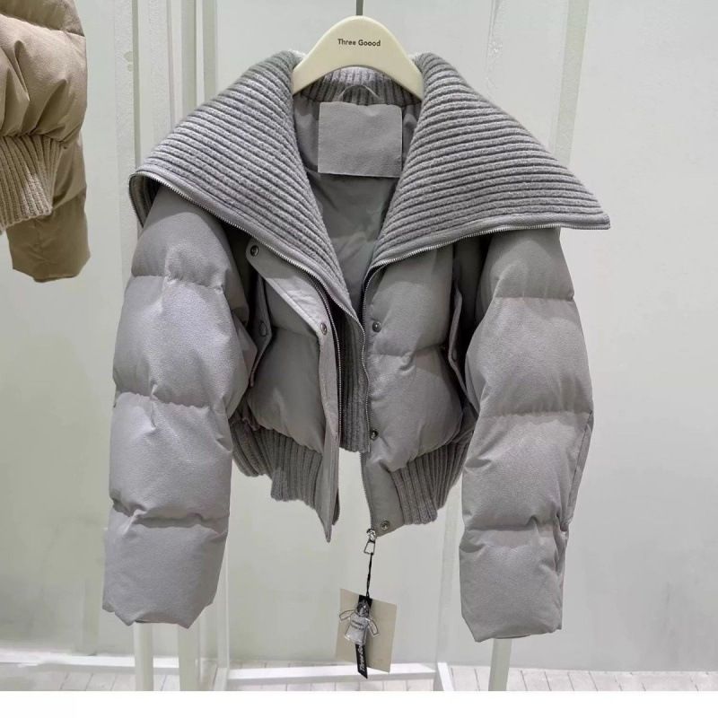 Winter Short Puffer Jacket For Women - High Waist Oversized Lapel Coat With White Duck Down, Stylish & Warm Cropped Outerwear_voghion.com