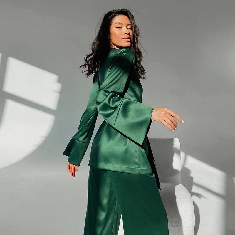 Women's Sleepwears Nightgown Ice Silk Comfortable Long Sleeve Pajamas Loose Pajamas Two Piece Set Fashionable Women's Home Clothes_voghion.com
