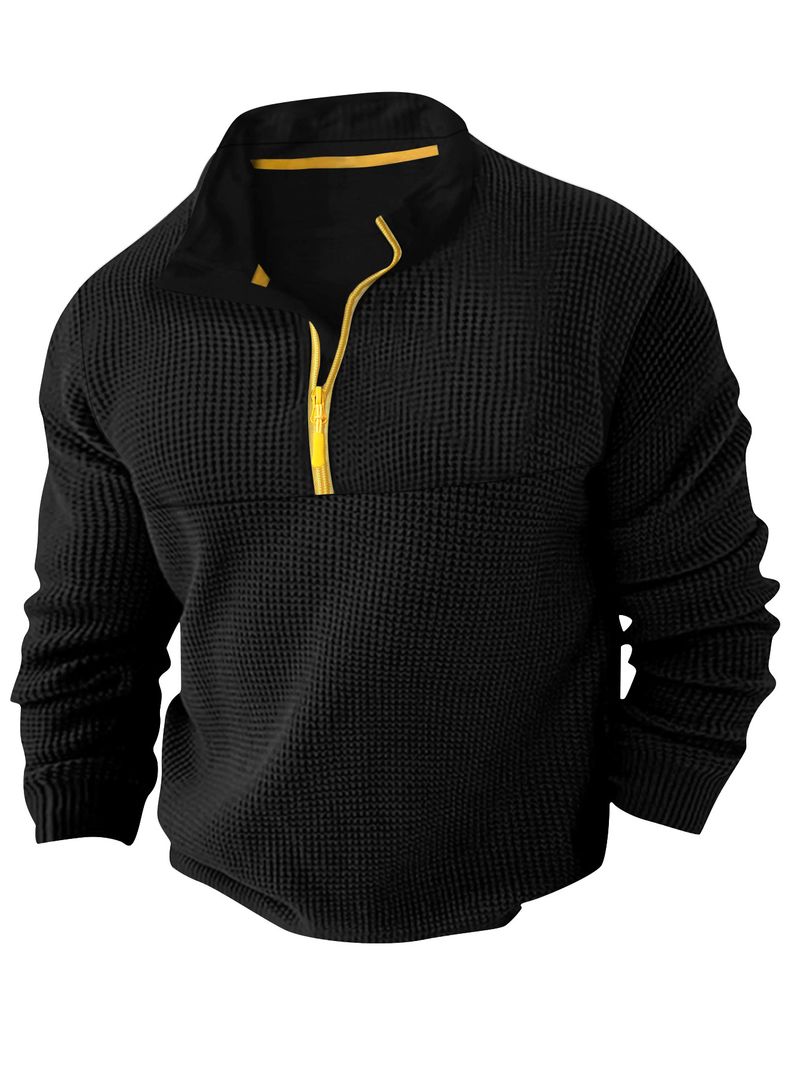 Spring And Autumn New Men's T Shirt Sweater Casual Sports Colorblock Long Sleeve Turtleneck Half Zipper Top_voghion.com