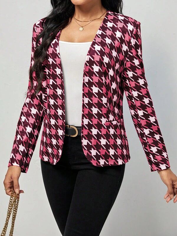 Giacca blazer piccola con tasca stampata casual da donna, autunno e inverno 2023_voghion.com