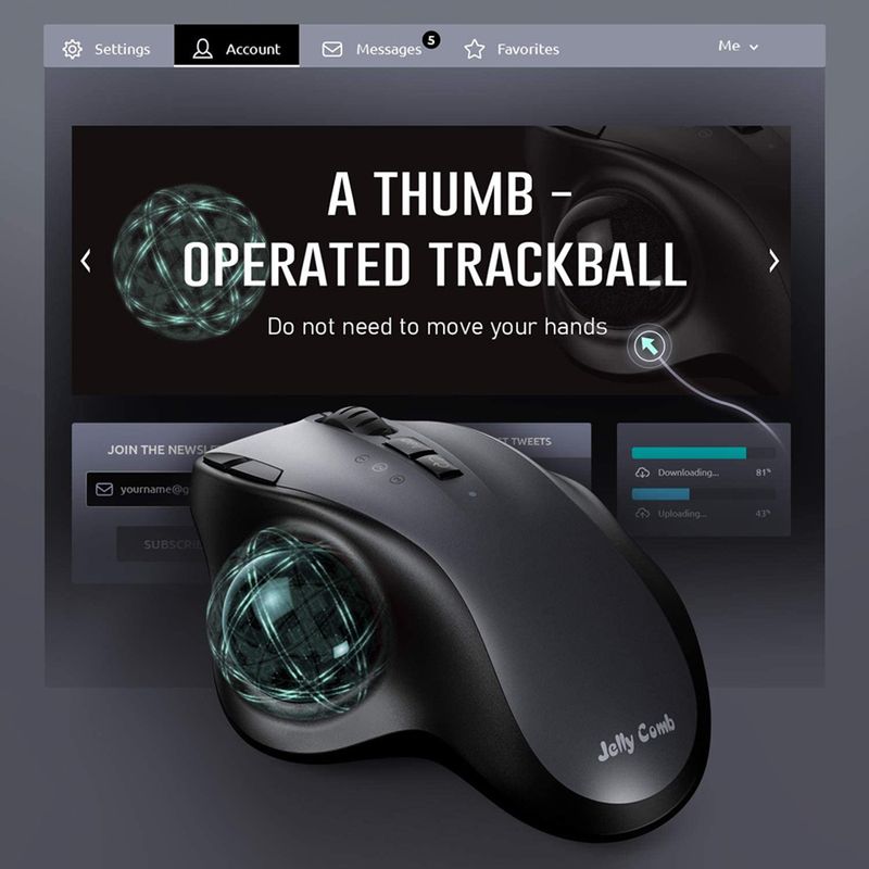 Jomaa Trackball Bluetooth+2.4G Dual Mode Rechargeable Wireless Mouse For PC Computer Laptop Tablet Gamer Mause_voghion.com