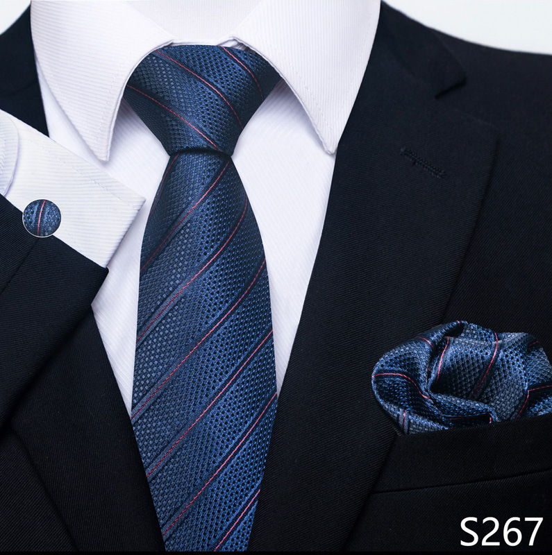 Men's Tie Cufflinks Pocket Towel Solid Color Flower Striped Tie Wholesale_voghion.com