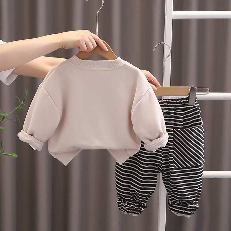 Completo con cappuccio e pantaloni a righe per cuccioli da bambino, elegante nuovo completo primaverile-autunnale in due pezzi per neonati e bambini piccoli_voghion.com
