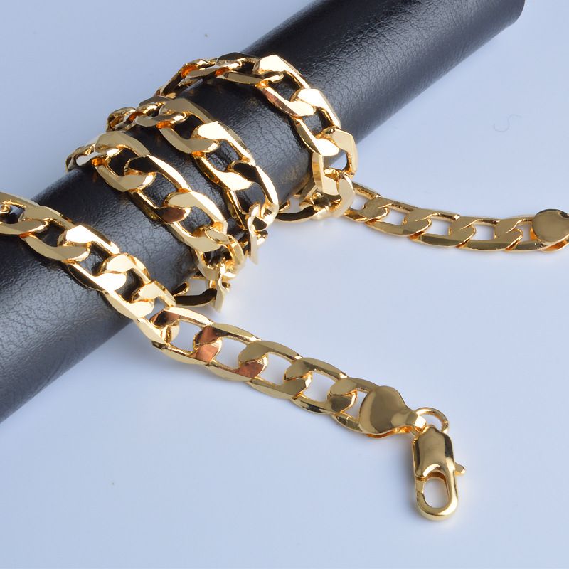 Fashion Fine Classic 8MM sideways gold Necklace charms Sterg sier for men woman Jewelry wedding party Holiday gifts_voghion.com