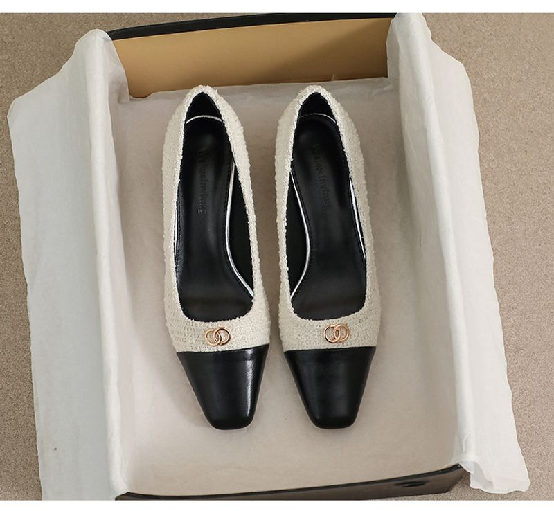 Scarpe col tacco alto a punta francese da donna, piccole fragranze, colore bianco e nero, temperamento, tacco spesso, taglia grande_voghion.com