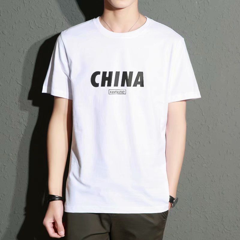 Men's T-shirt with loose and versatile base, oversized trendy brand, half handsome printed short sleeved shirt_voghion.com