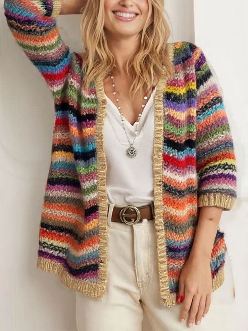 Leichte Strickjacke für Damen – Weicher Pullover aus Kaschmirmischung mit offener Vorderseite – Übergroße bequeme Passform – Lässiger Überwurf mit langen Ärmeln in Farbverlauf_voghion.com