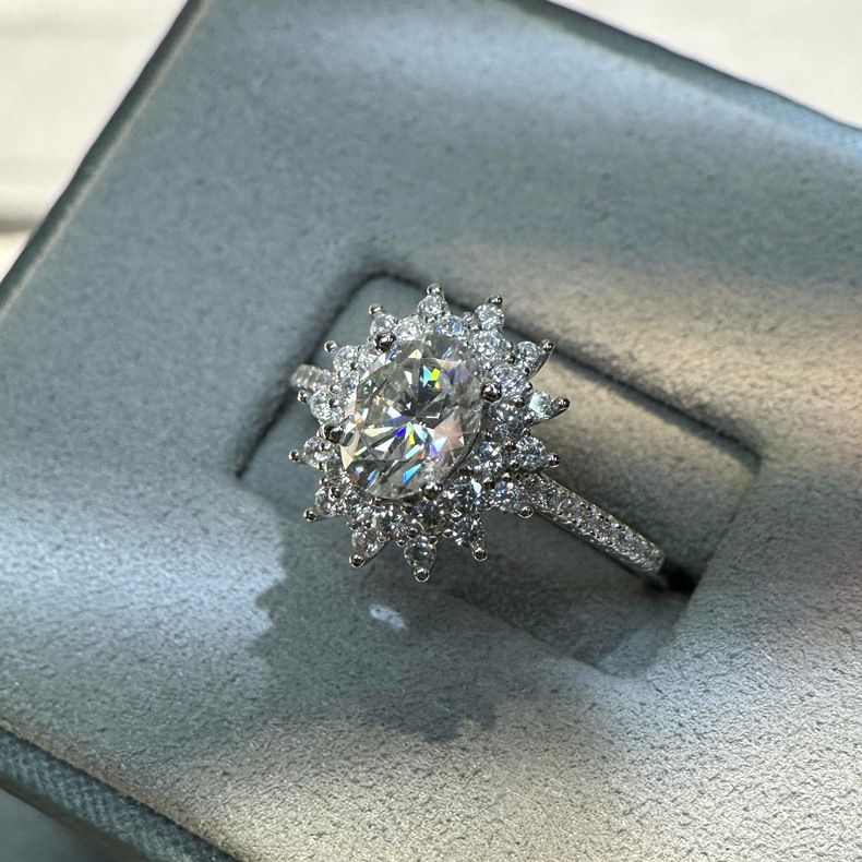 1,5 ct ovaler Mosang-Diamantring für Damen aus reinem Silber, modisch, vielseitig, klassisch, Live-Übertragung_voghion.com