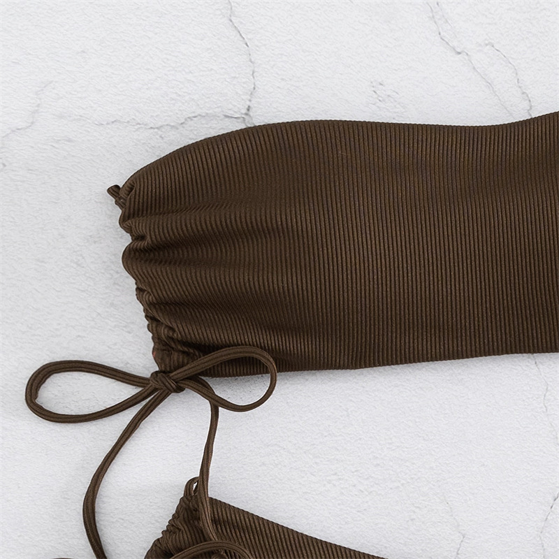 Damenbekleidung Split Tube Top Bikini Einfarbig Sexy Damen Badeanzug Mehrfarbig_voghion.com