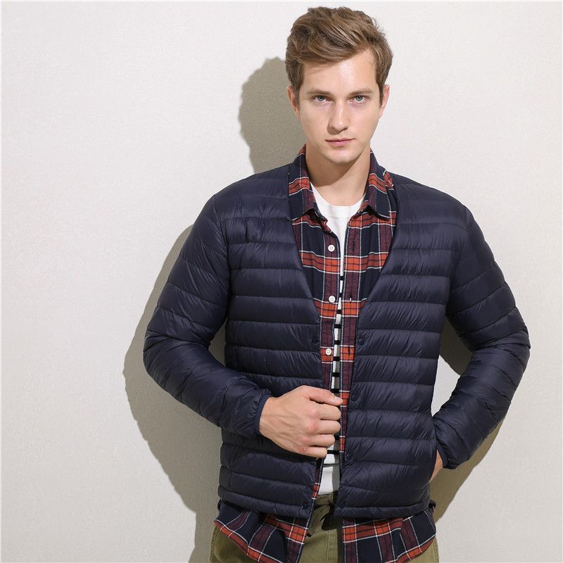 Nieuwe dunne donsjas heren, 90 fluweel kraagloos lange mouwen, slim fit jongeren, kort voor bovenkleding_voghion.com