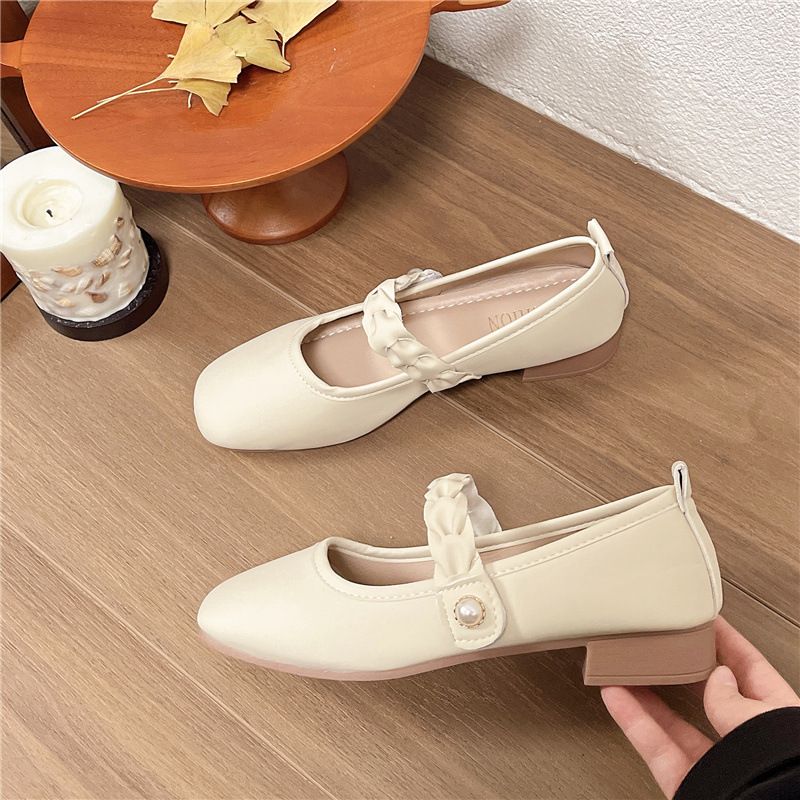 Außenhandel Dicken Absatz Nicht Müde Füße Perle Mode Schuhe Frühling Und Herbst frauen Schuhe Bogen Ein Pedal Einzelnen schuhe_voghion.com