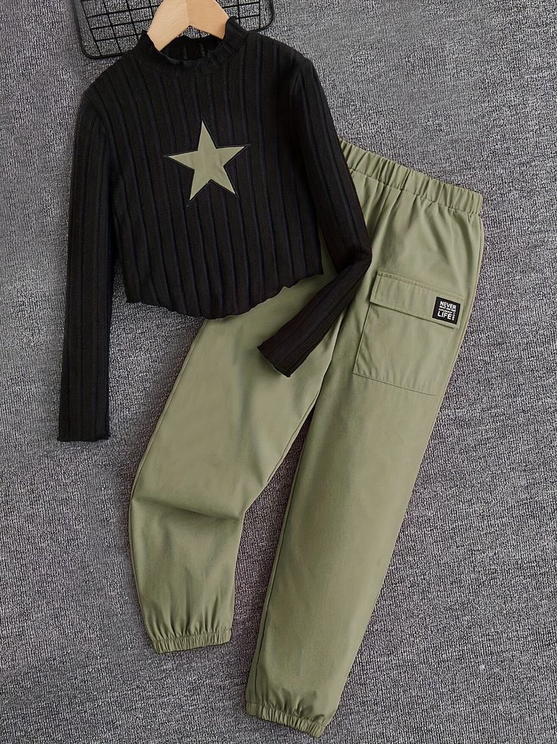 Kids’ Clothing INS Girls Fashion Overalls Fleece Ribbed Warm Embroidered Tops Casual Trousers Suit_voghion.com
