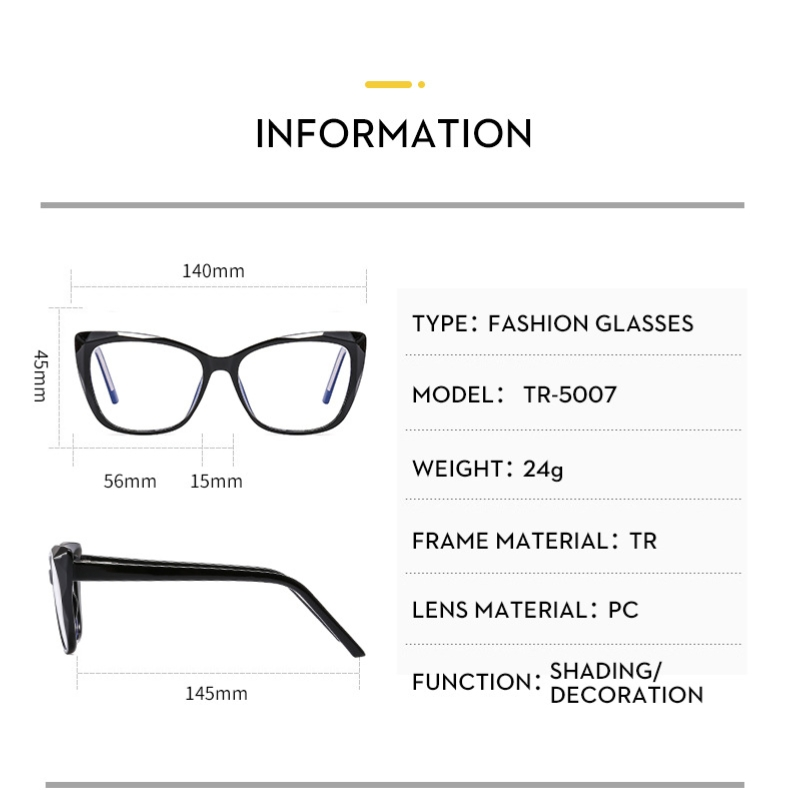 2023 New TR90 insert cat eye anti-blue glasses frame spring leg plain plain lens tide glasses_voghion.com