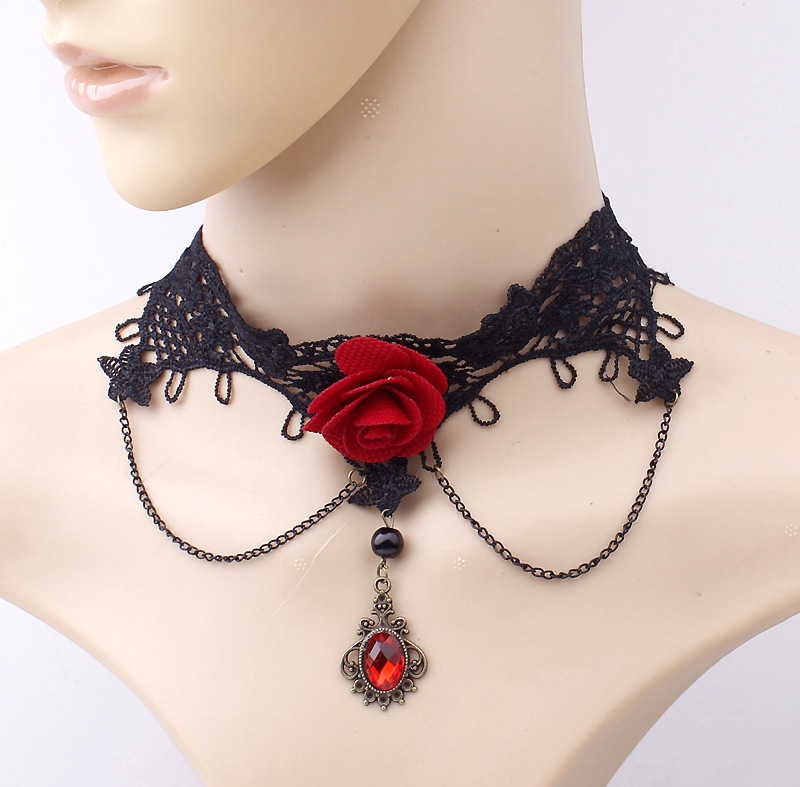 Vintage simple lace necklace safflower clavicle jewel pendant short choker collar collar with accessories for women_voghion.com
