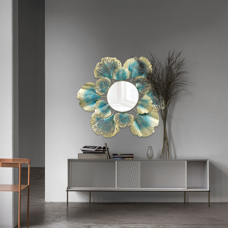 Nordisk lys luksuriøs veggdekorasjon blomsterspeil gull aprikosblad blomsterspeil vegghengt jern entre dekorativt speil_voghion.com