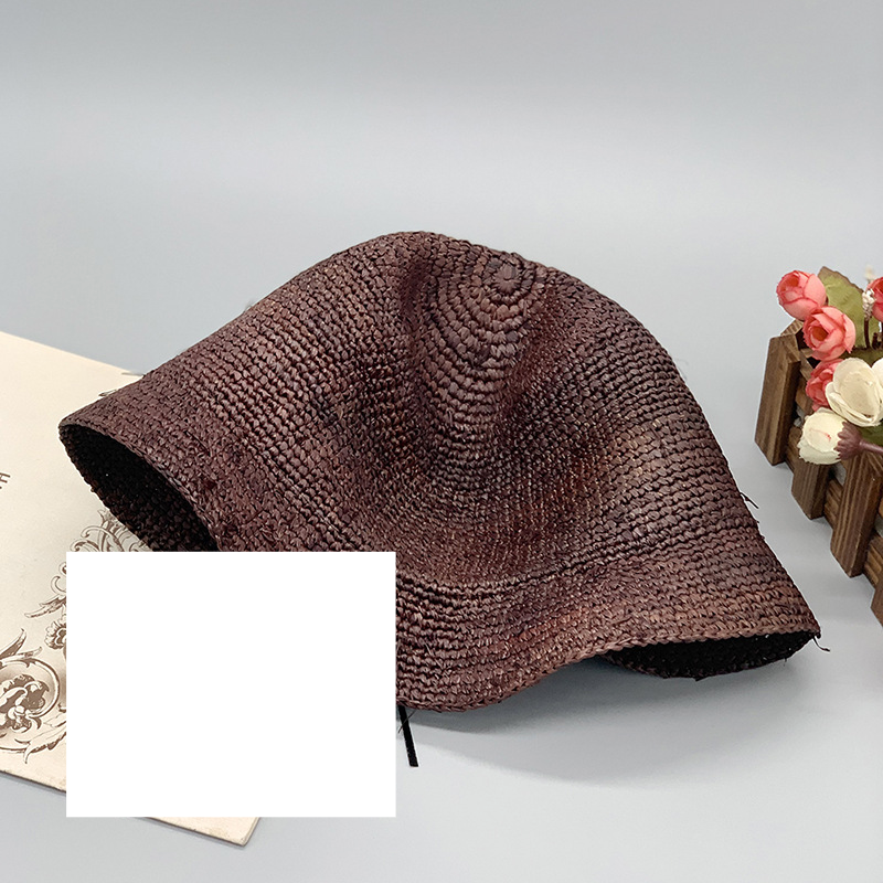 koreansk stil casual hopfällbar raffia virkad liten brättad handfat hatt kupol solskydd dam stråhatt resefotografi hatt_voghion.com