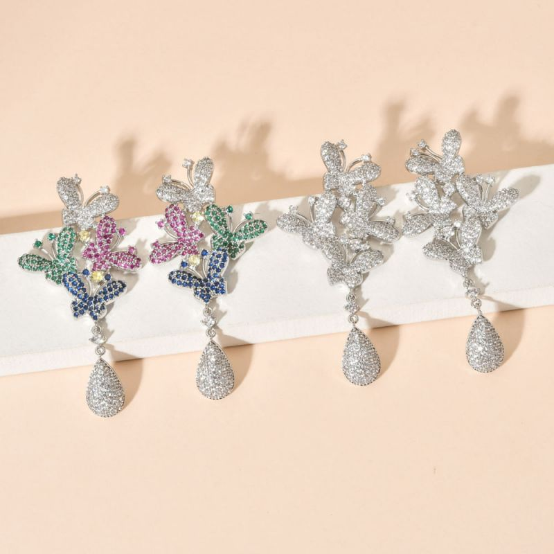 Stylish design with trendy earrings, colorful zircon butterfly vase, personalized long earrings, exaggerated temperament, and charming earrings_voghion.com