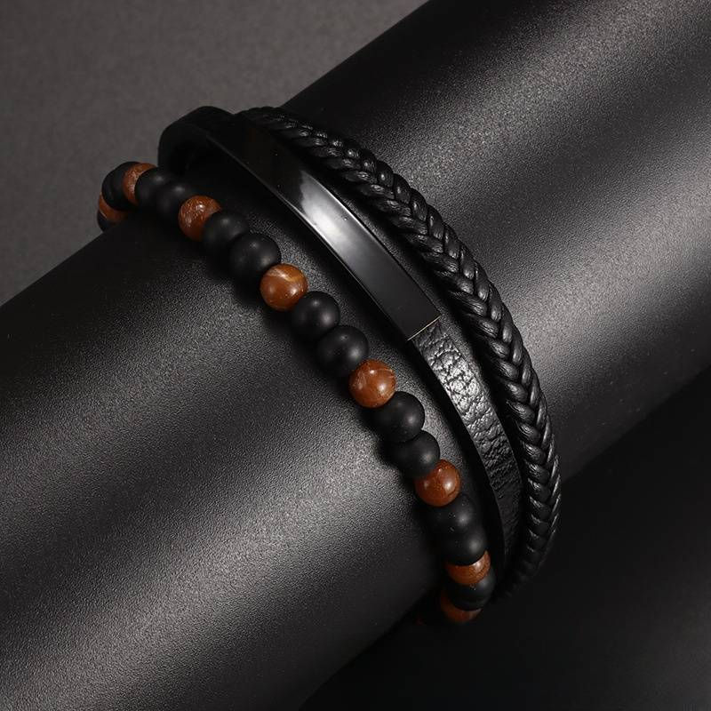 Klassieke magnetische gesp polsband armband heren natuursteen kralen leren armband meerlaagse touw sieraden_voghion.com